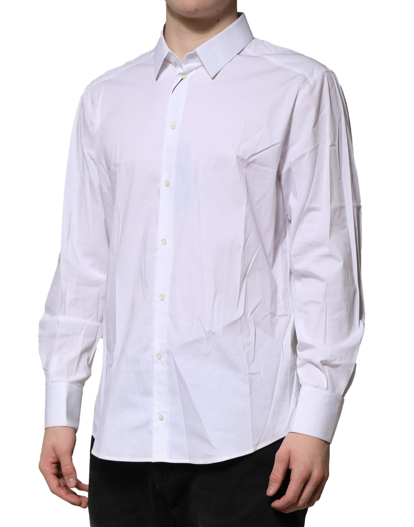 Dolce & Gabbana White Cotton Long Sleeves GOLD Formal Shirt