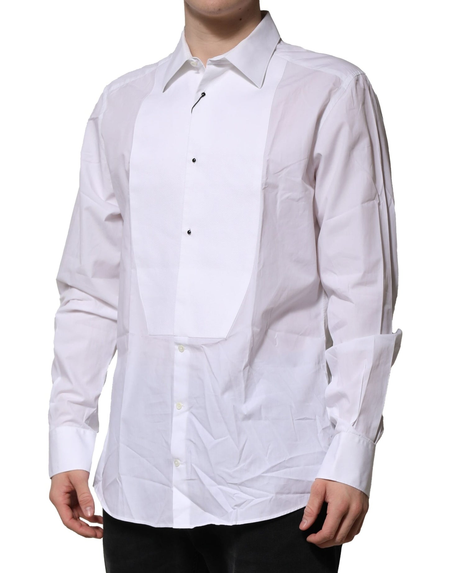 Dolce & Gabbana White Bib Cotton Poplin GOLD Formal Shirt