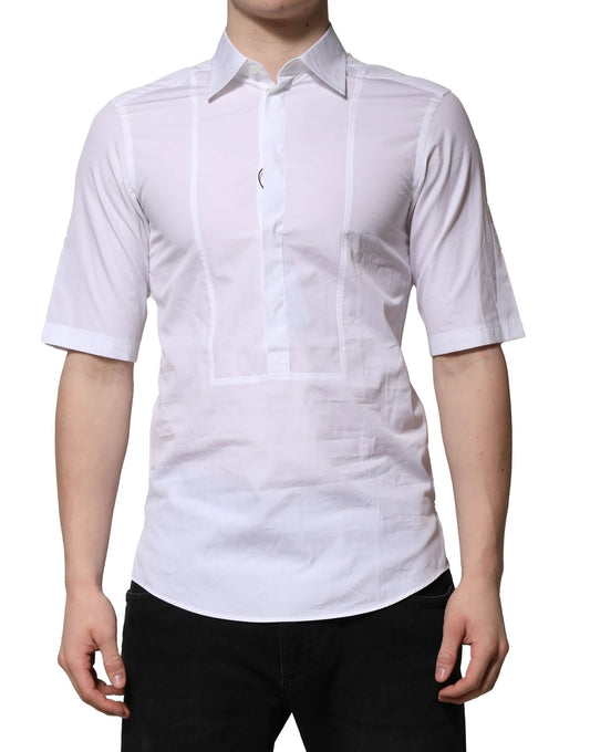 Dolce & Gabbana White Cotton Short Sleeves Dress Formal Shirt