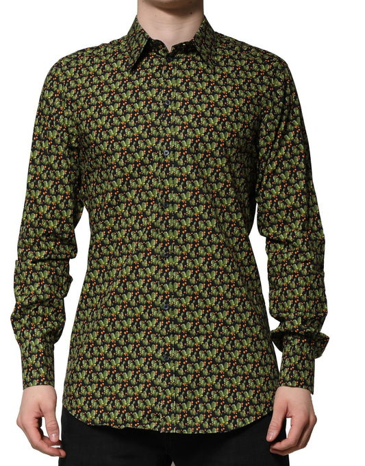 Dolce & Gabbana Multicolor Cotton Cactus GOLD Men Formal Shirt