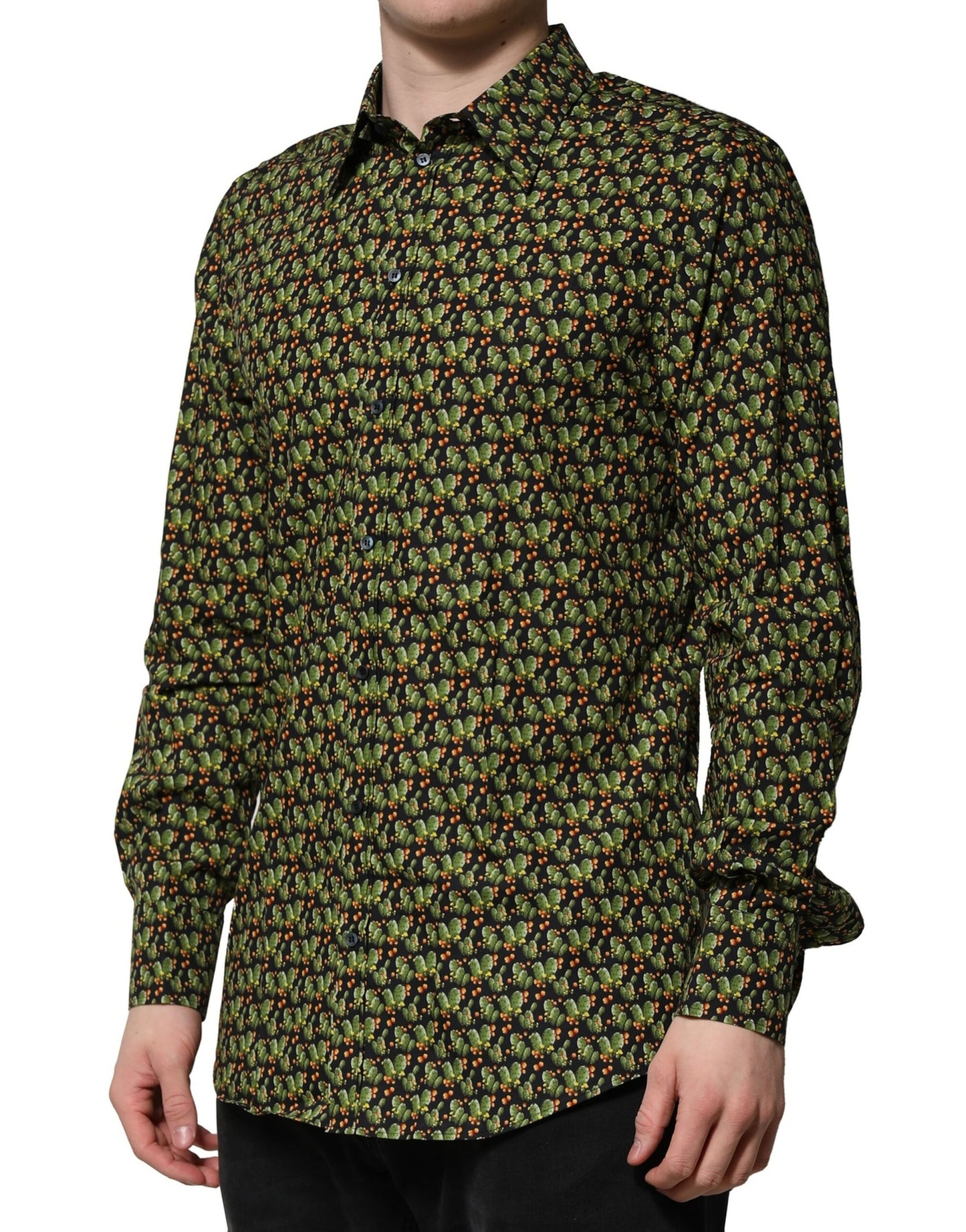 Dolce & Gabbana Multicolor Cotton Cactus GOLD Men Formal Shirt