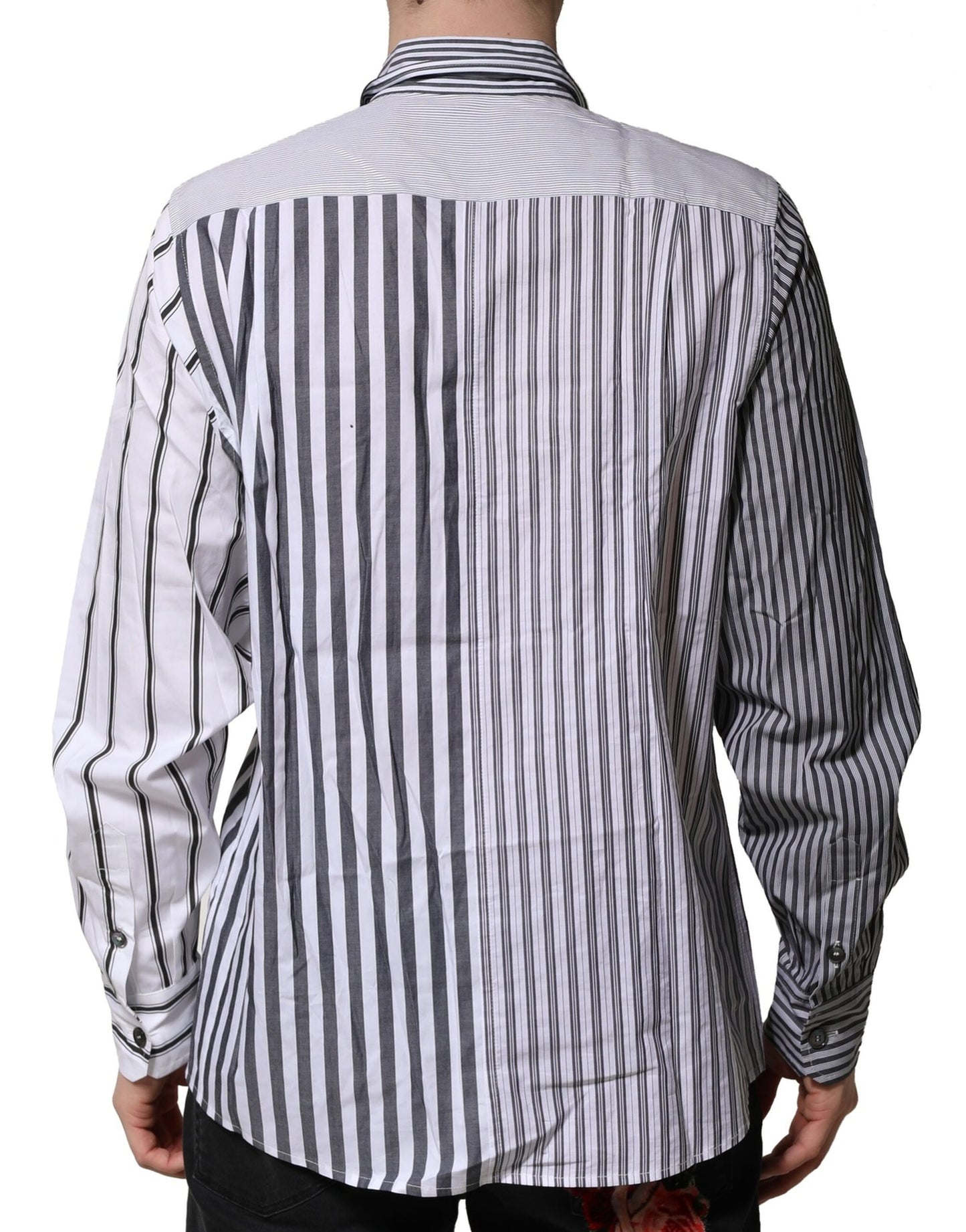 Dolce & Gabbana White Gray Striped Cotton Men Casual Shirt