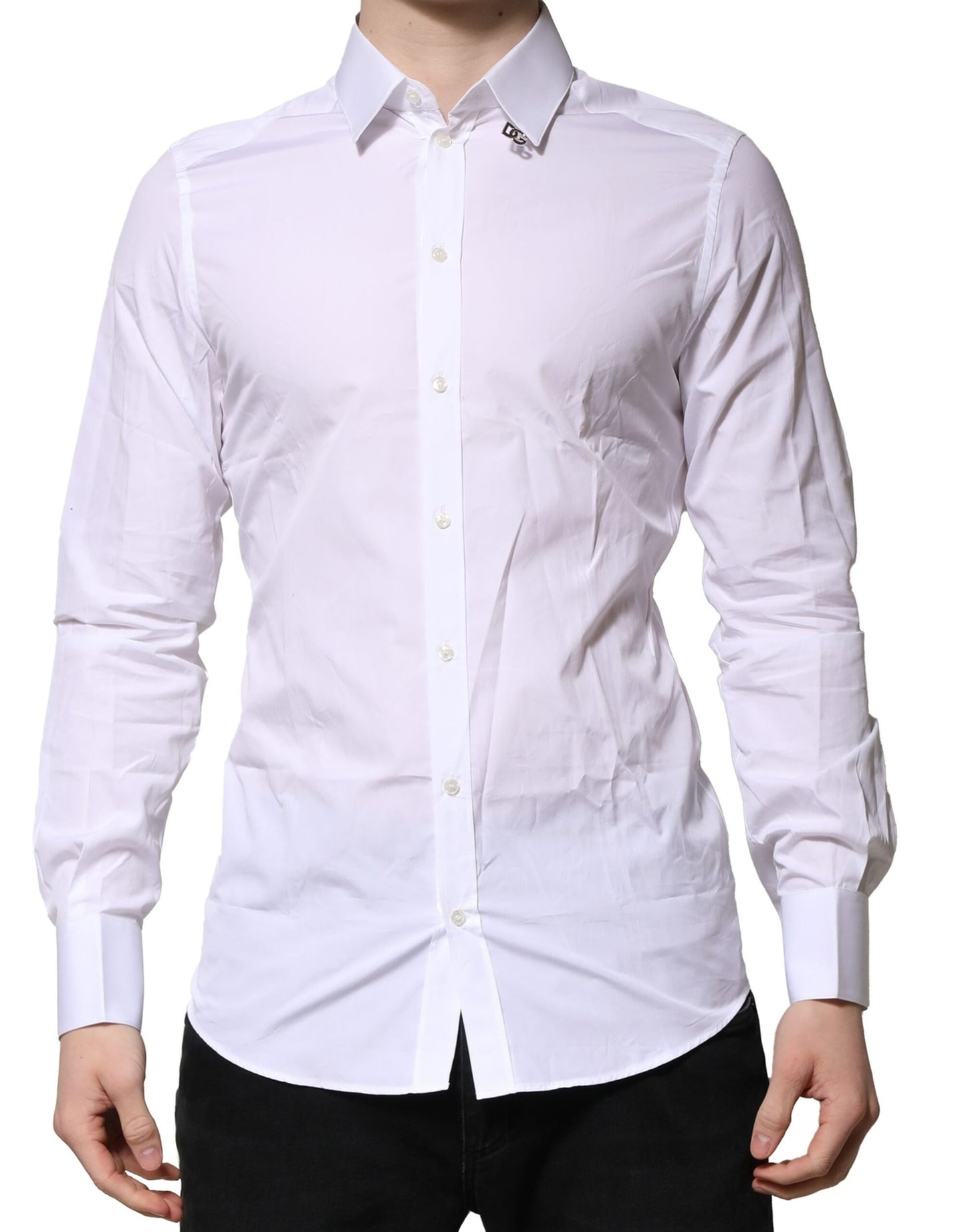 Dolce & Gabbana White Cotton GOLD Long Sleeves Formal Shirt