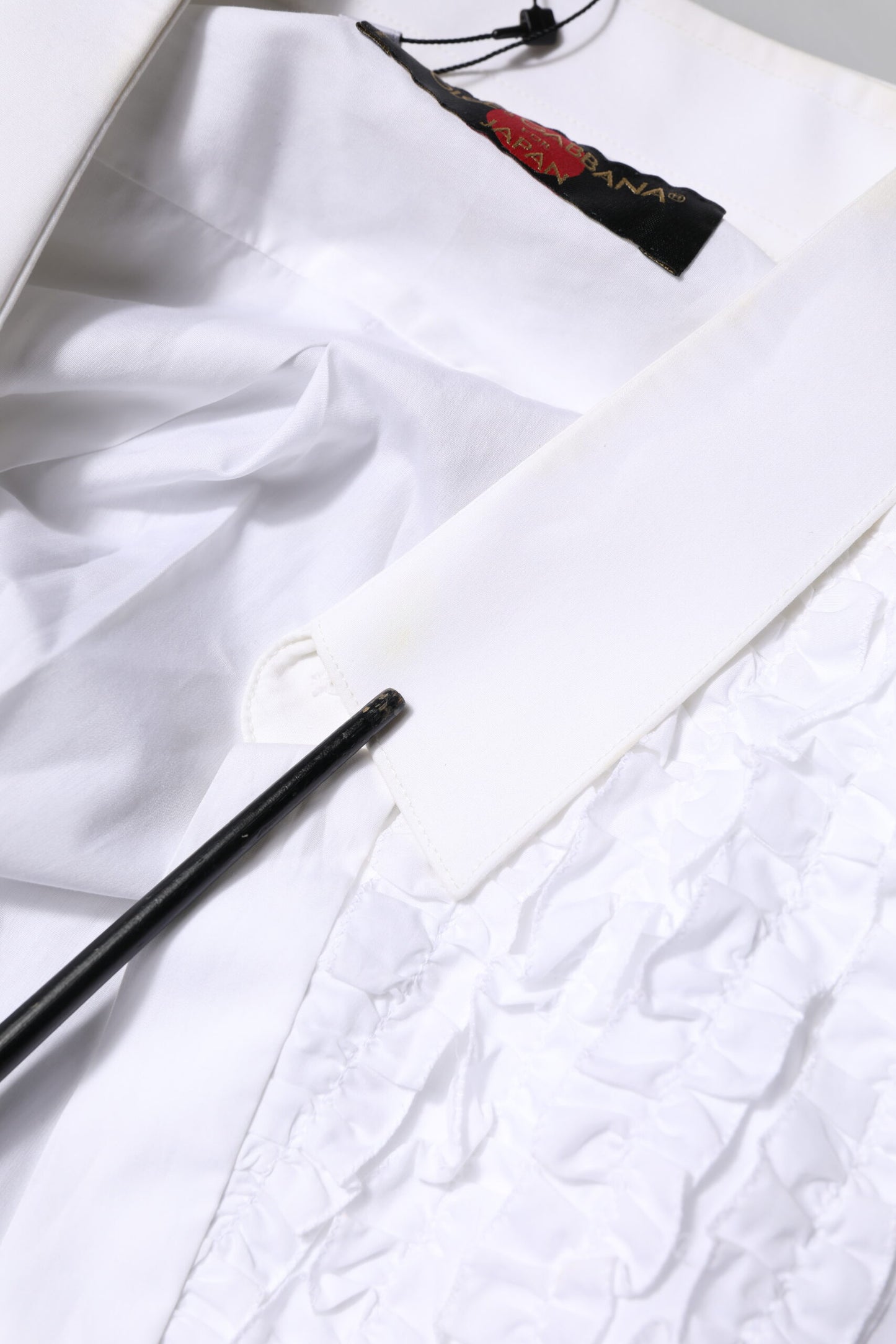 Dolce & Gabbana White Cotton Ruffled Detailing Formal Shirt