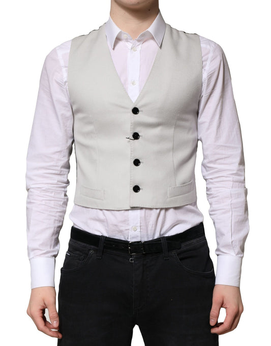 Dolce & Gabbana Gray Wool Dress Formal Men Waistcoat Vest
