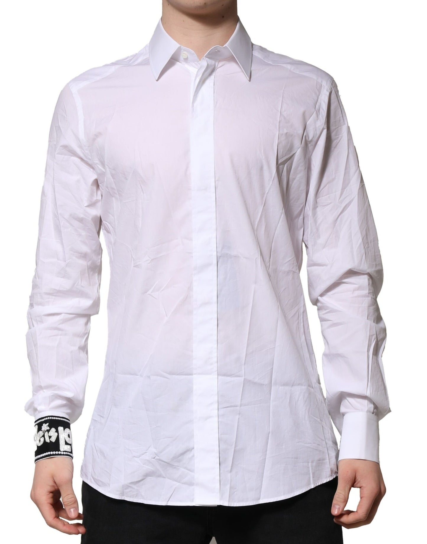 Dolce & Gabbana White Cotton GOLD Long Sleeves Formal Shirt
