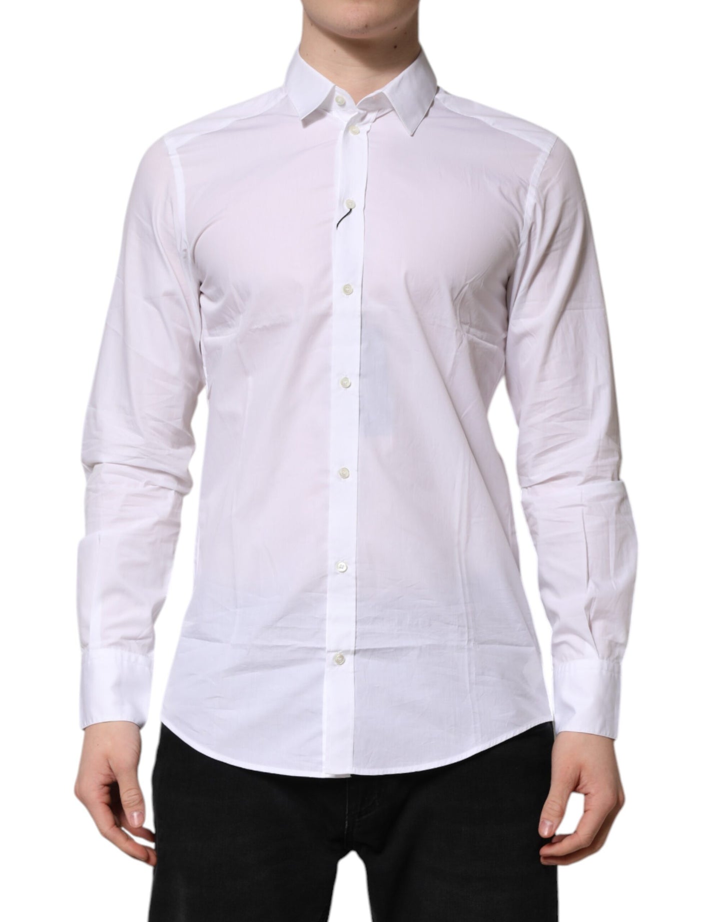 Dolce & Gabbana White Cotton Long Sleeves Dress Formal Shirt