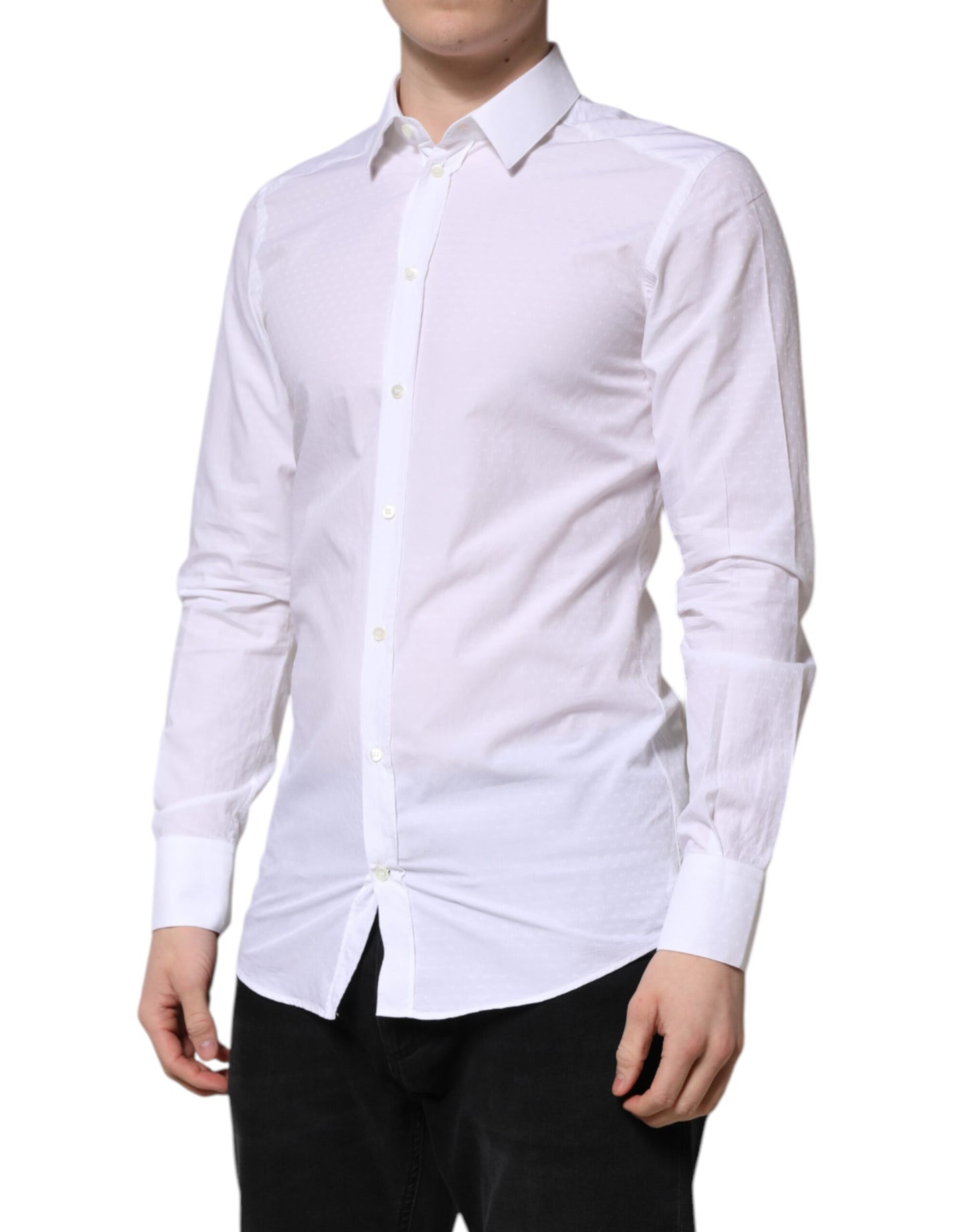 Dolce & Gabbana White GOLD Long Sleeve Dress Men Formal Shirt