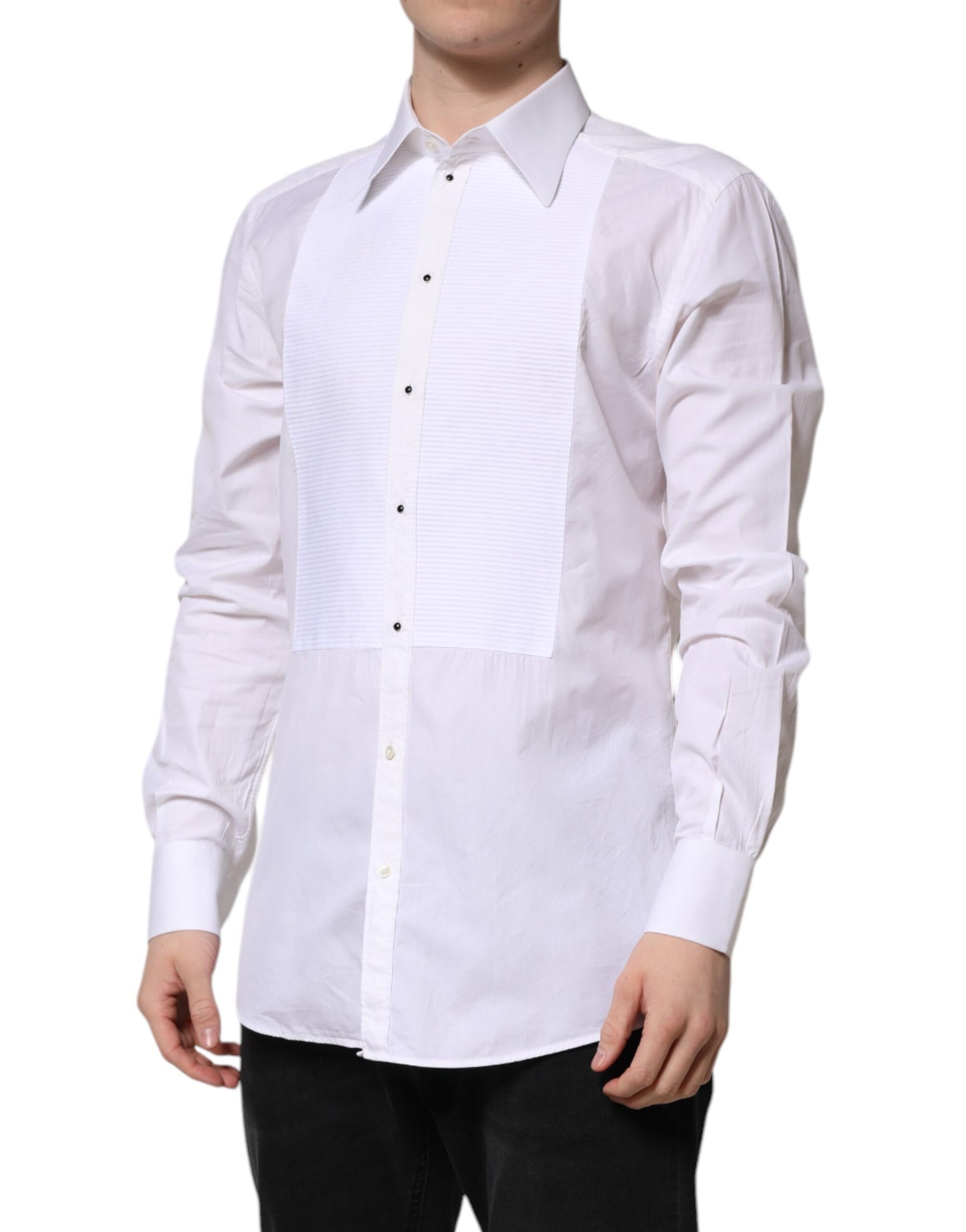 Dolce & Gabbana White GOLD Cotton Long Sleeves Formal Shirt