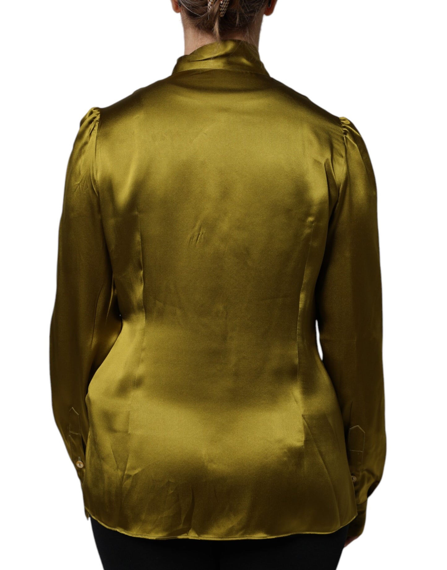 Dolce & Gabbana Green Ascot Collar Long Sleeves Blouse Top