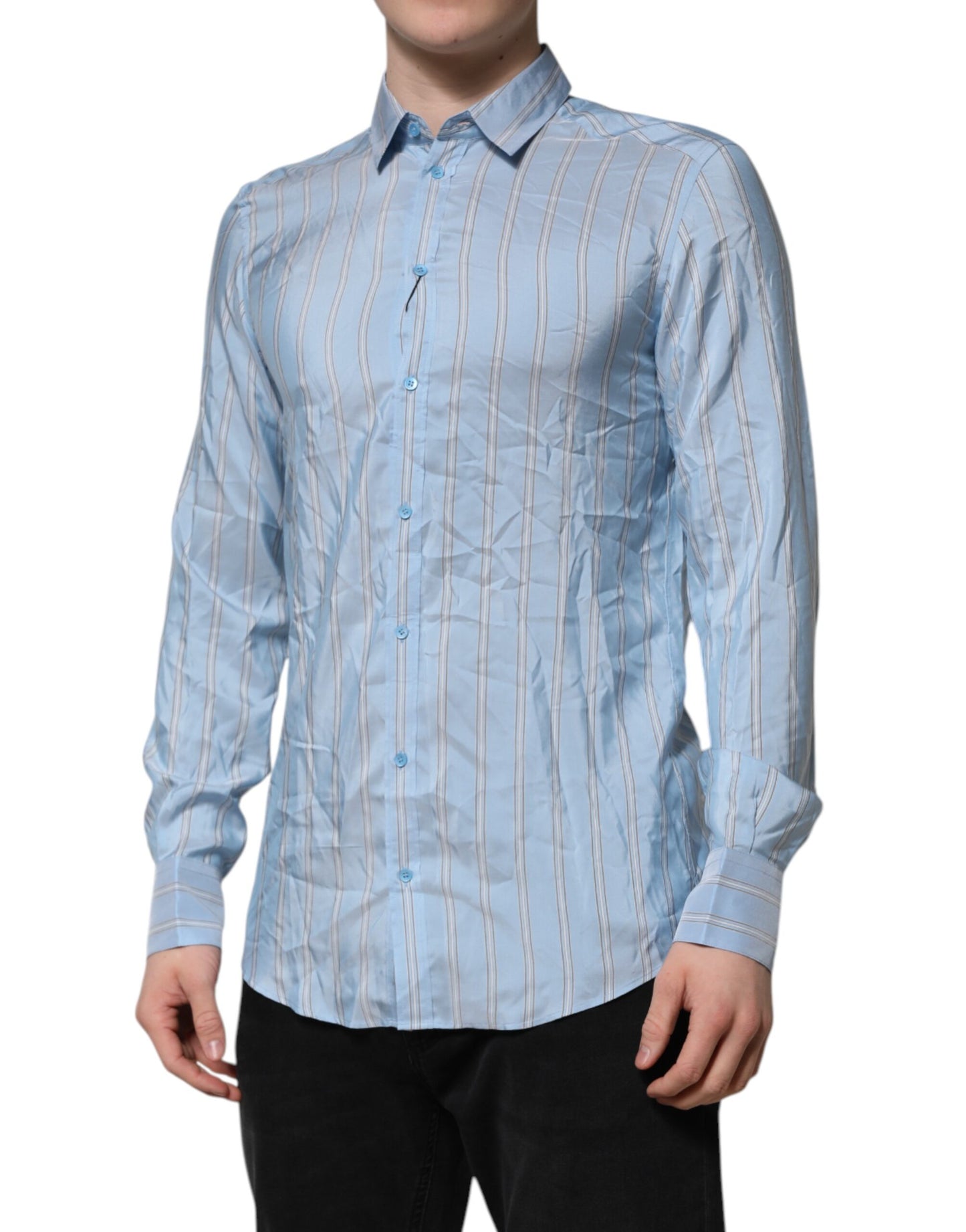 Dolce & Gabbana Blue Striped MARTINI Long Sleeve Dress Shirt