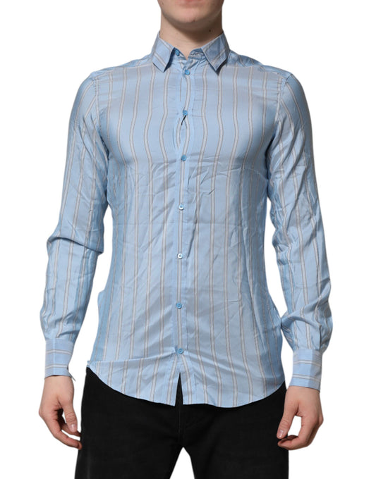 Dolce & Gabbana Blue Striped MARTINI Long Sleeves Dress Shirt