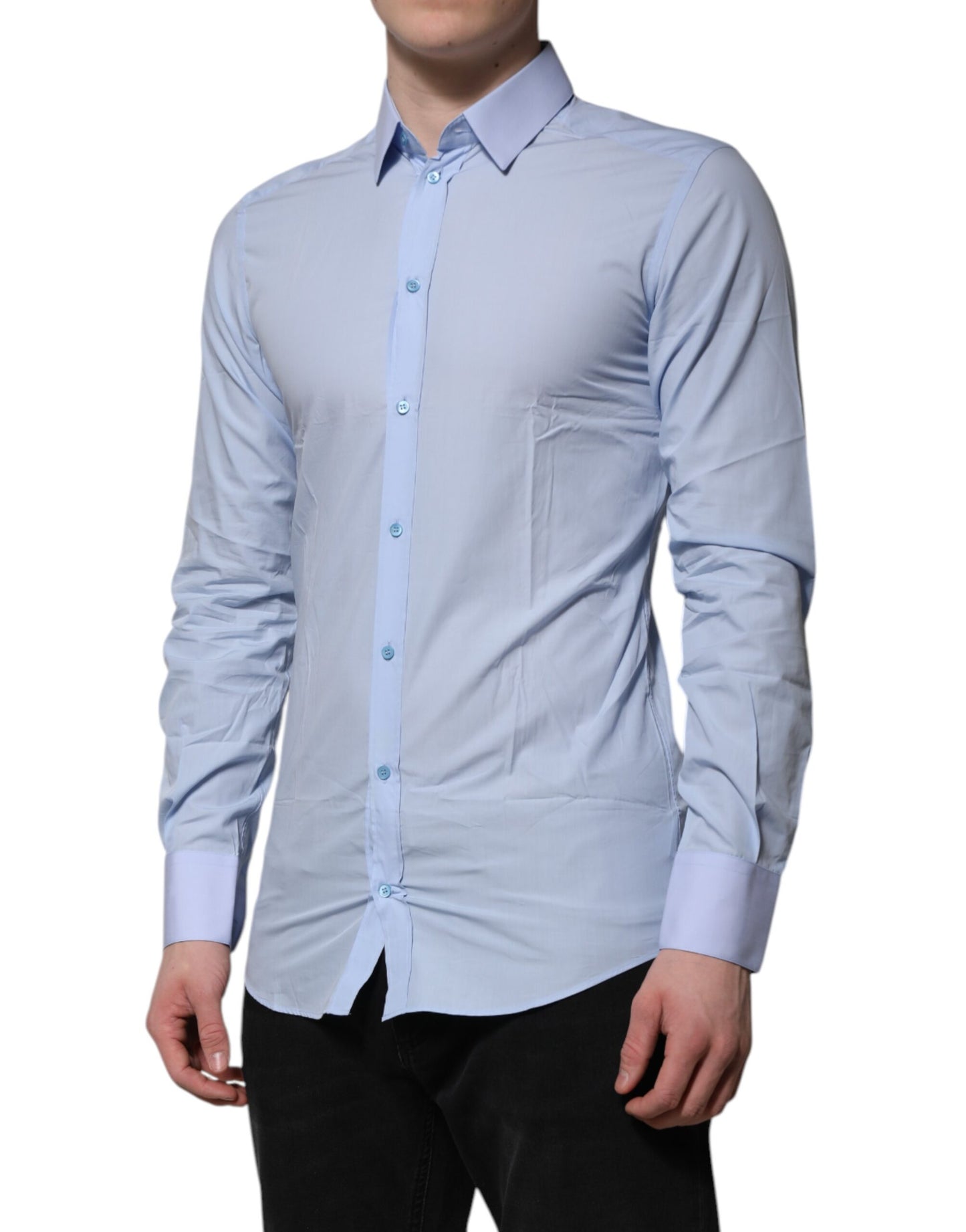 Dolce & Gabbana Blue Cotton GOLD Long Sleeves Men Dress Shirt