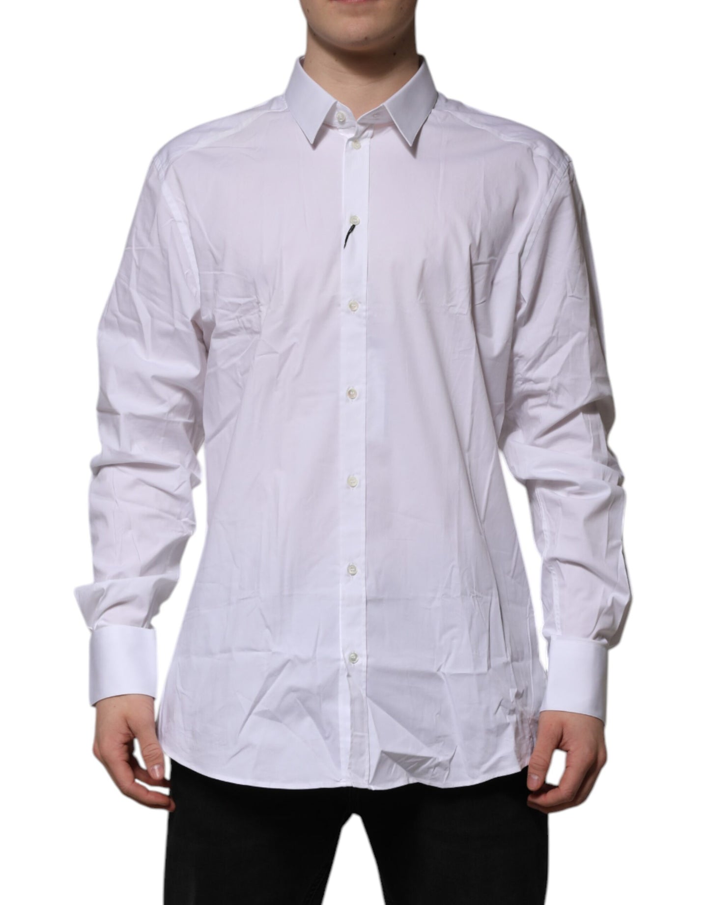 Dolce & Gabbana White Cotton GOLD Long Sleeves Dress Shirt