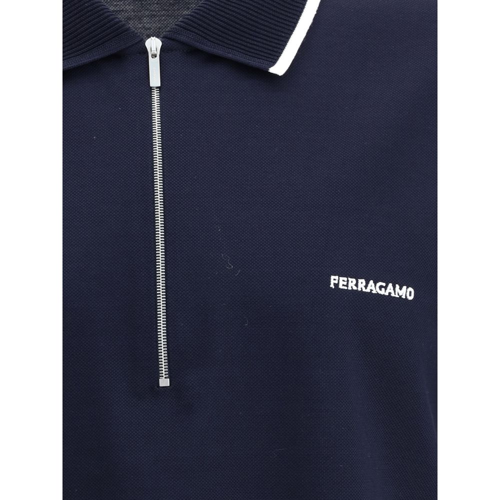 Ferragamo Blue Cotton Polo Shirt