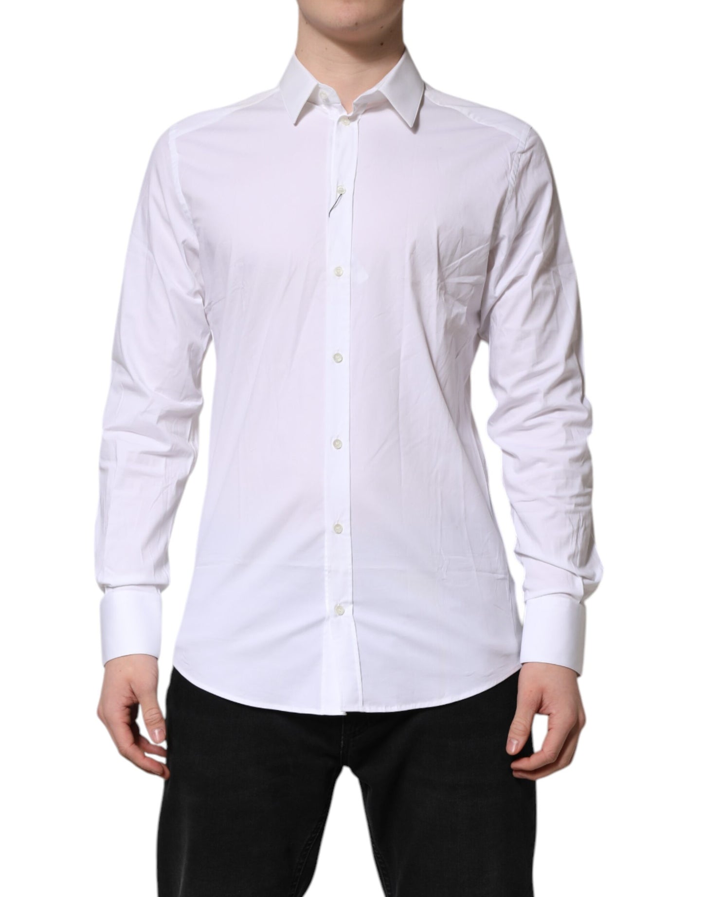 Dolce & Gabbana White GOLD Cotton Collared Dress Shirt Top
