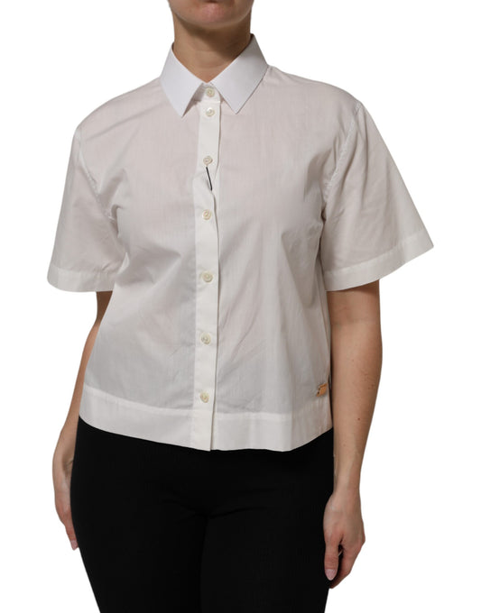 Dolce & Gabbana White Cotton Short Sleeves Collared Top Shirt