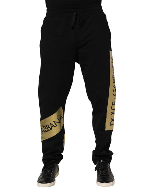 Dolce & Gabbana Black Cotton Logo Tape Men Jogger Pants
