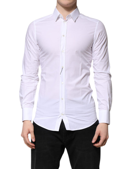 Dolce & Gabbana White Cotton GOLD Long Sleeves Formal Shirt