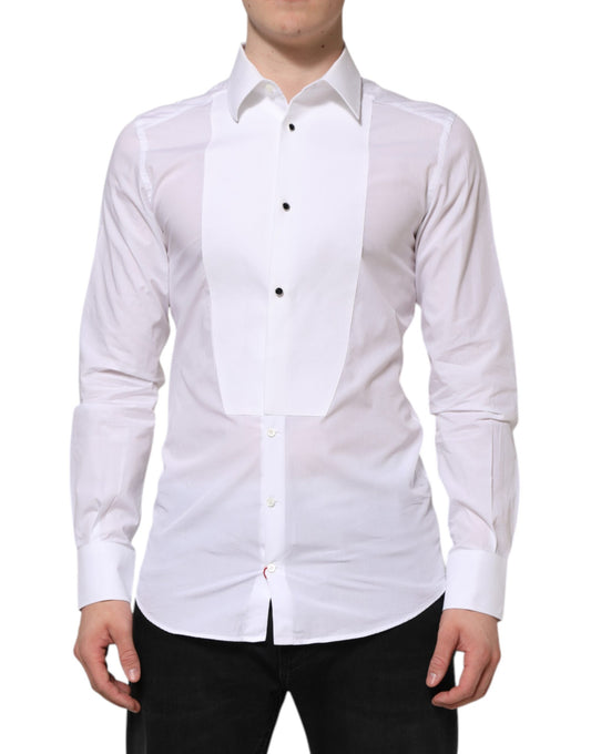 Dolce & Gabbana White Cotton GOLD Bib Poplin Formal Shirt