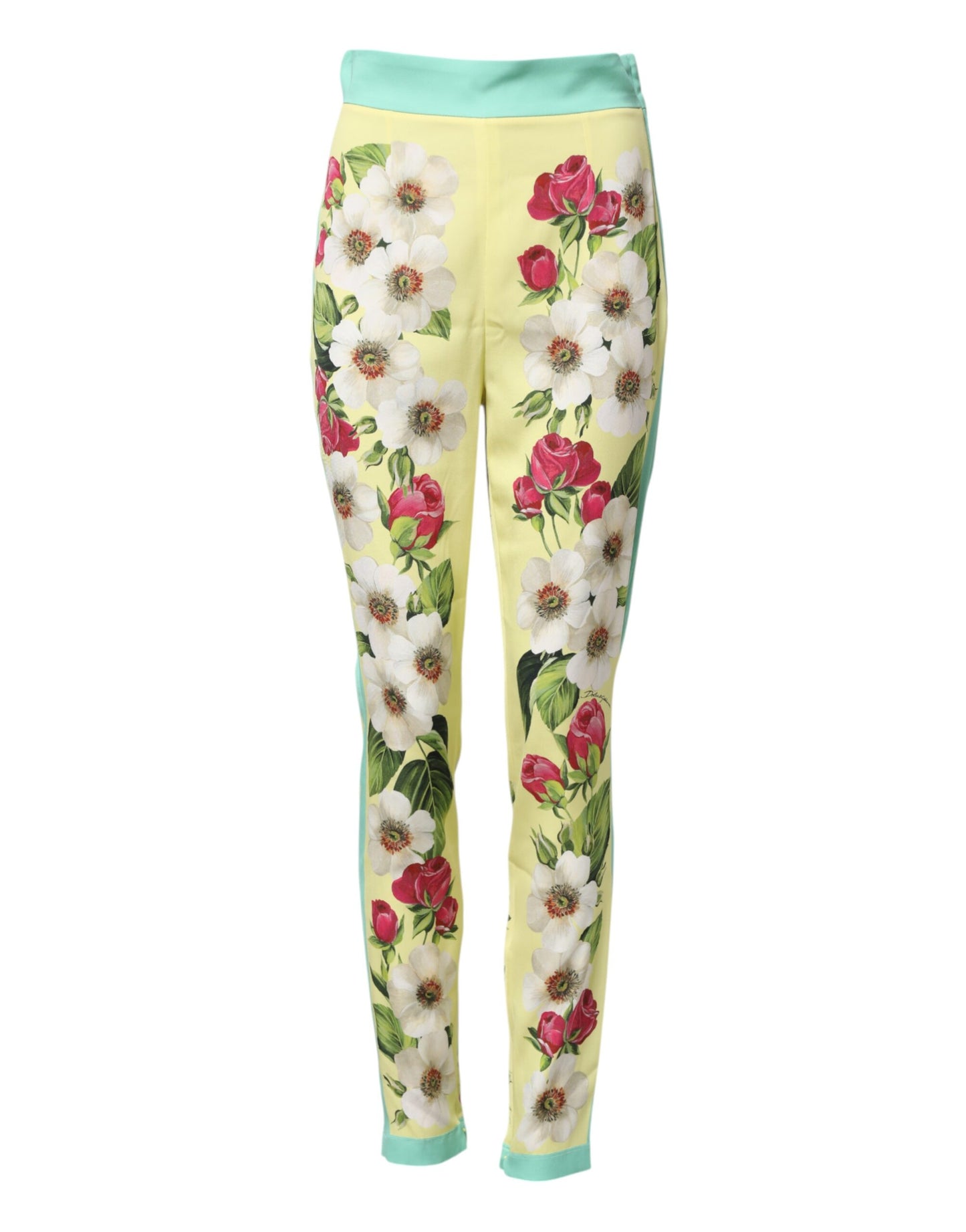Dolce & Gabbana Yellow Silk Floral Leggings Pants
