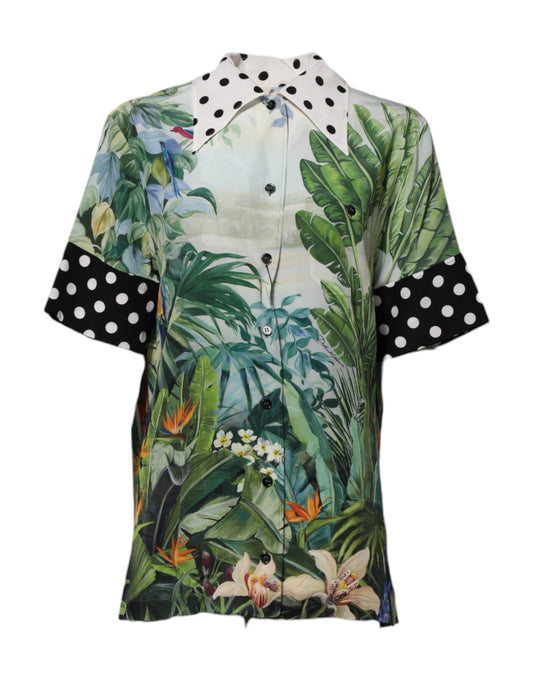 Dolce & Gabbana Multicolor Printed Silk Collared Shirt Top
