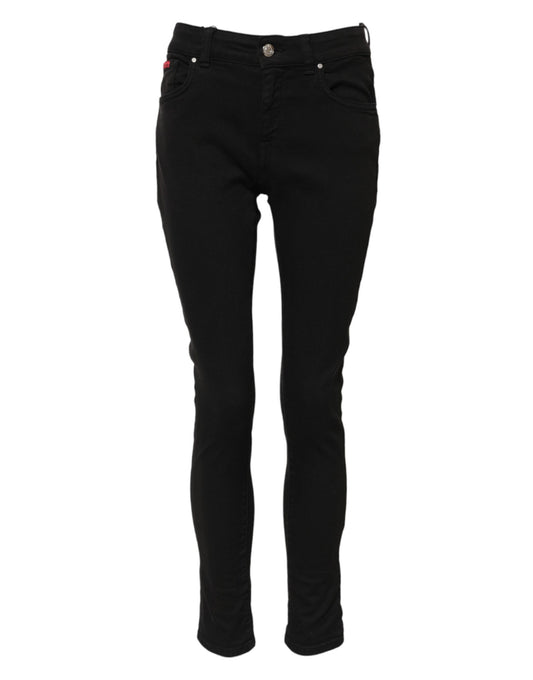 Dolce & Gabbana Black Cotton Logo Skinny Mid Waist Denim Jeans