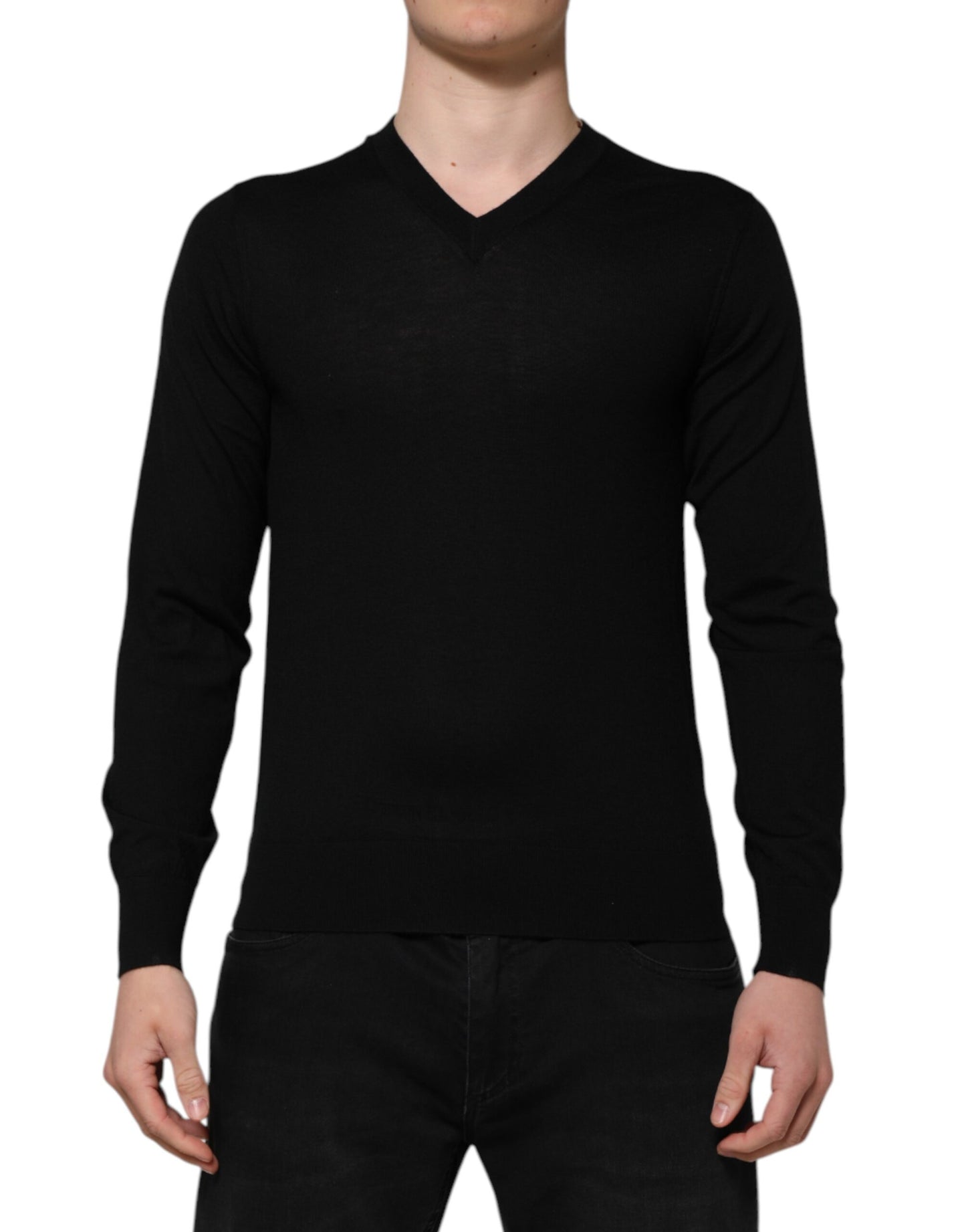 Dolce & Gabbana Black Cashmere V-Neck Long Sleeves T-shirt