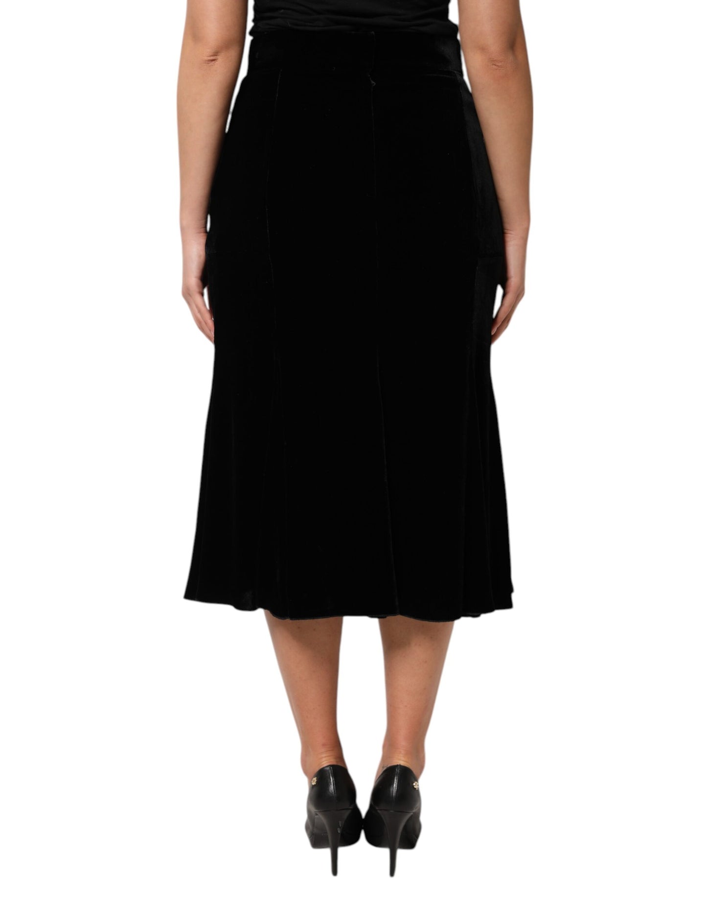 Dolce & Gabbana Black High Waist Fit Flared Midi Skirt