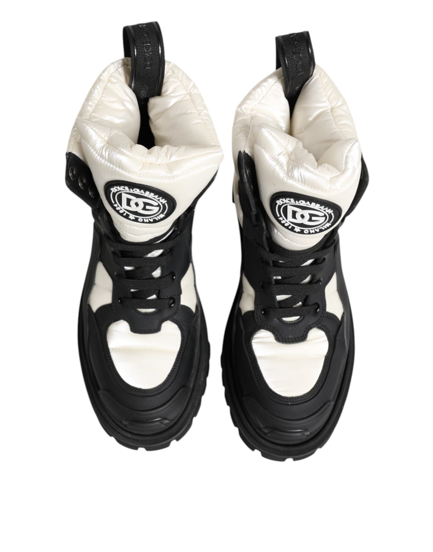 Dolce & Gabbana Black White Padded Lace Up Short Boots Shoes