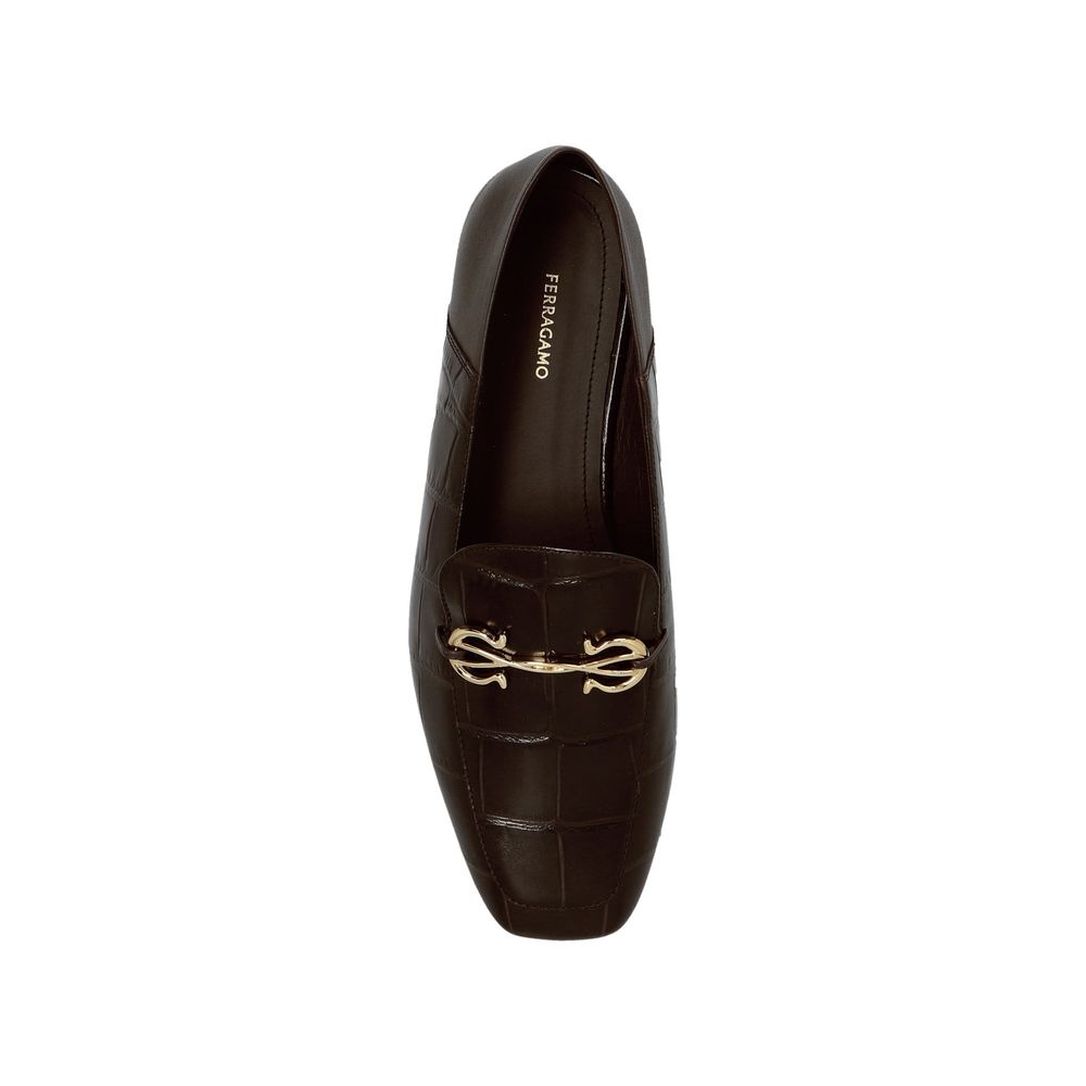 Salvatore Ferragamo Brown Calfskin Slip-On Loafers