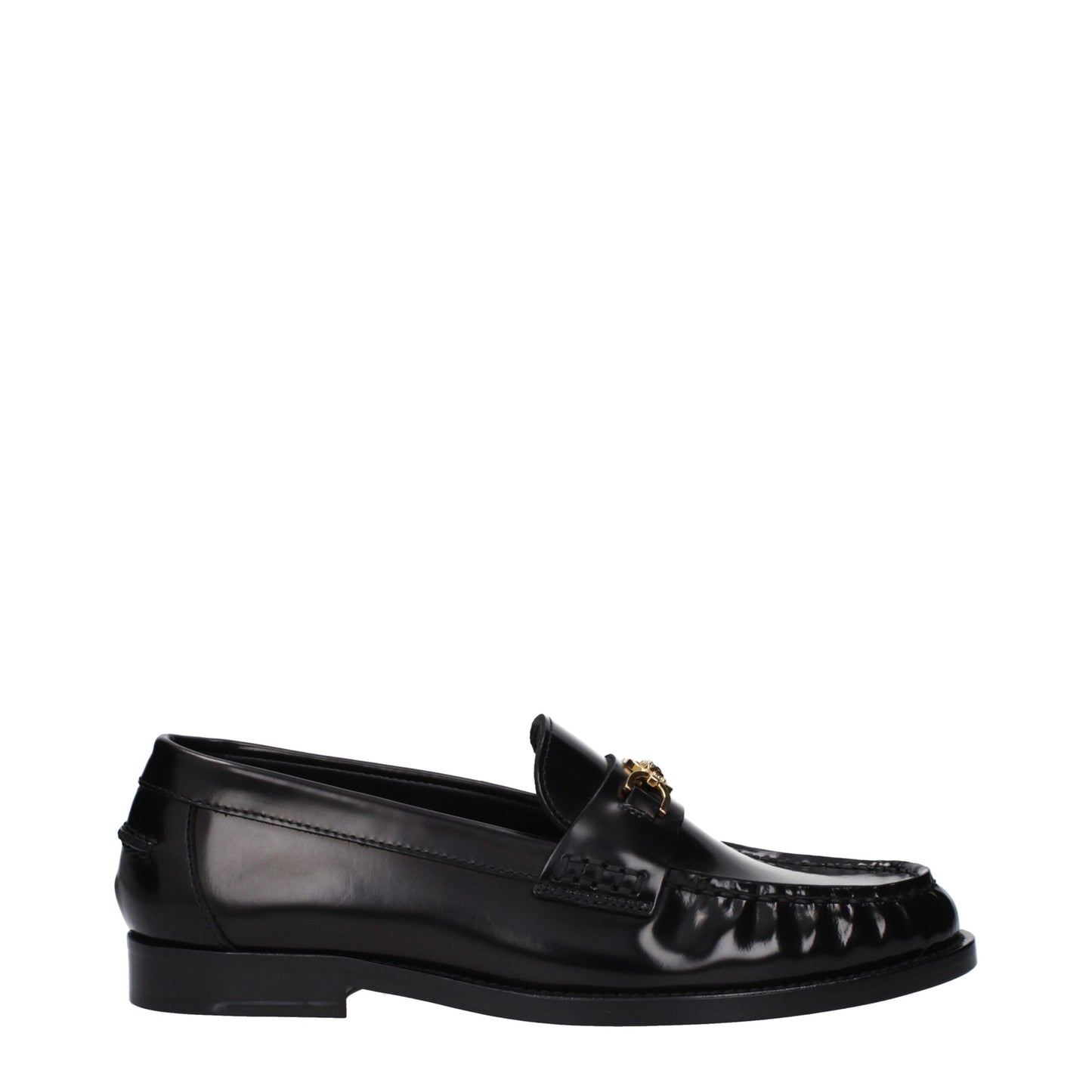 Versace Black Leather Slip-On Loafers
