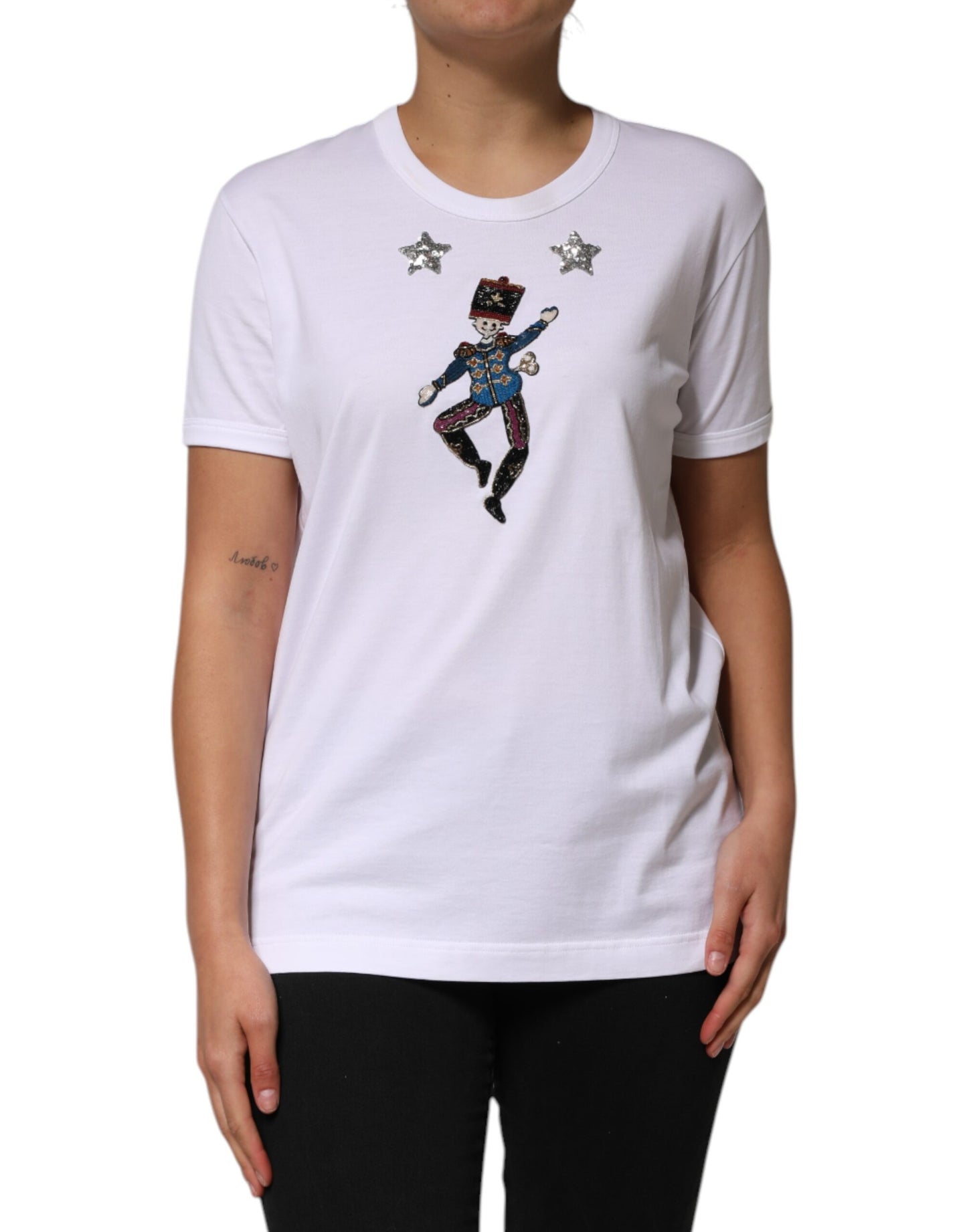 Dolce & Gabbana White Cotton Sequin Embellished Top T-shirt