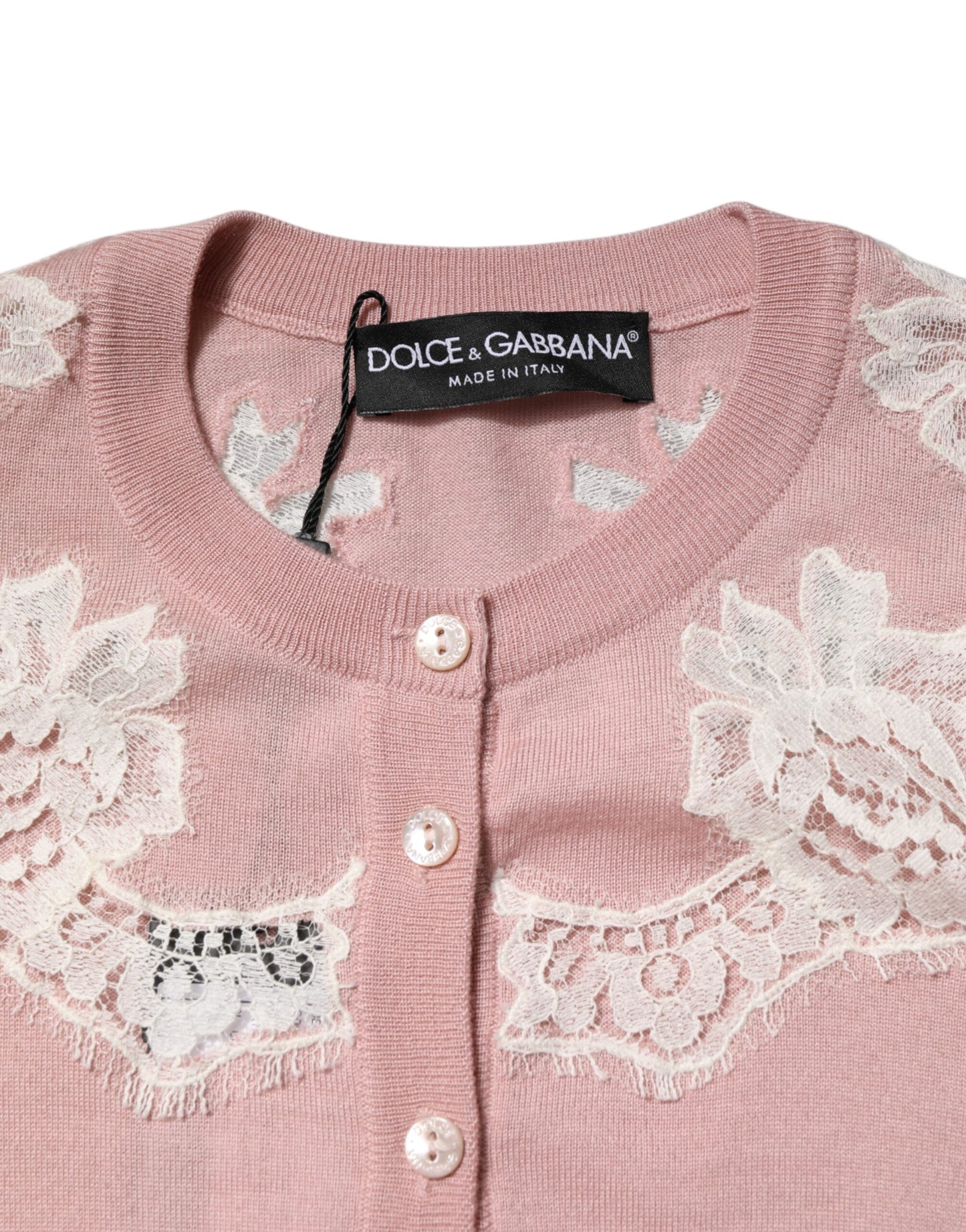 Dolce & Gabbana Pink Floral Lace Detailing Cardigan Sweater