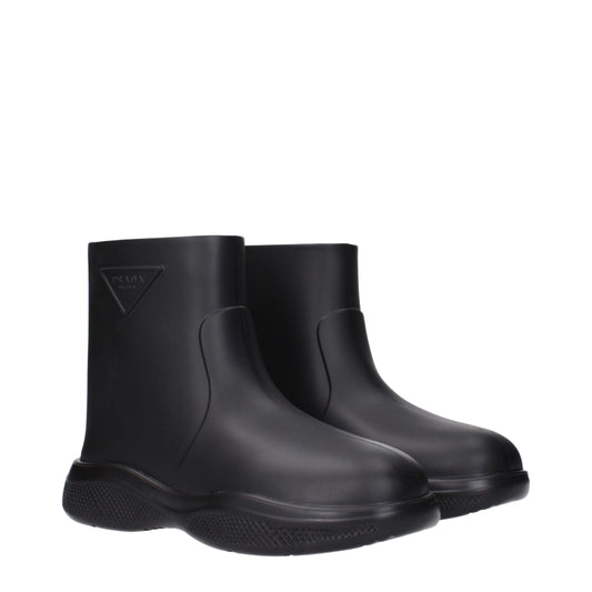 Prada Black Cotton Ankle Boots