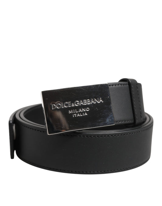 Dolce & Gabbana Black Leather Classic Metal Logo Buckle Belt