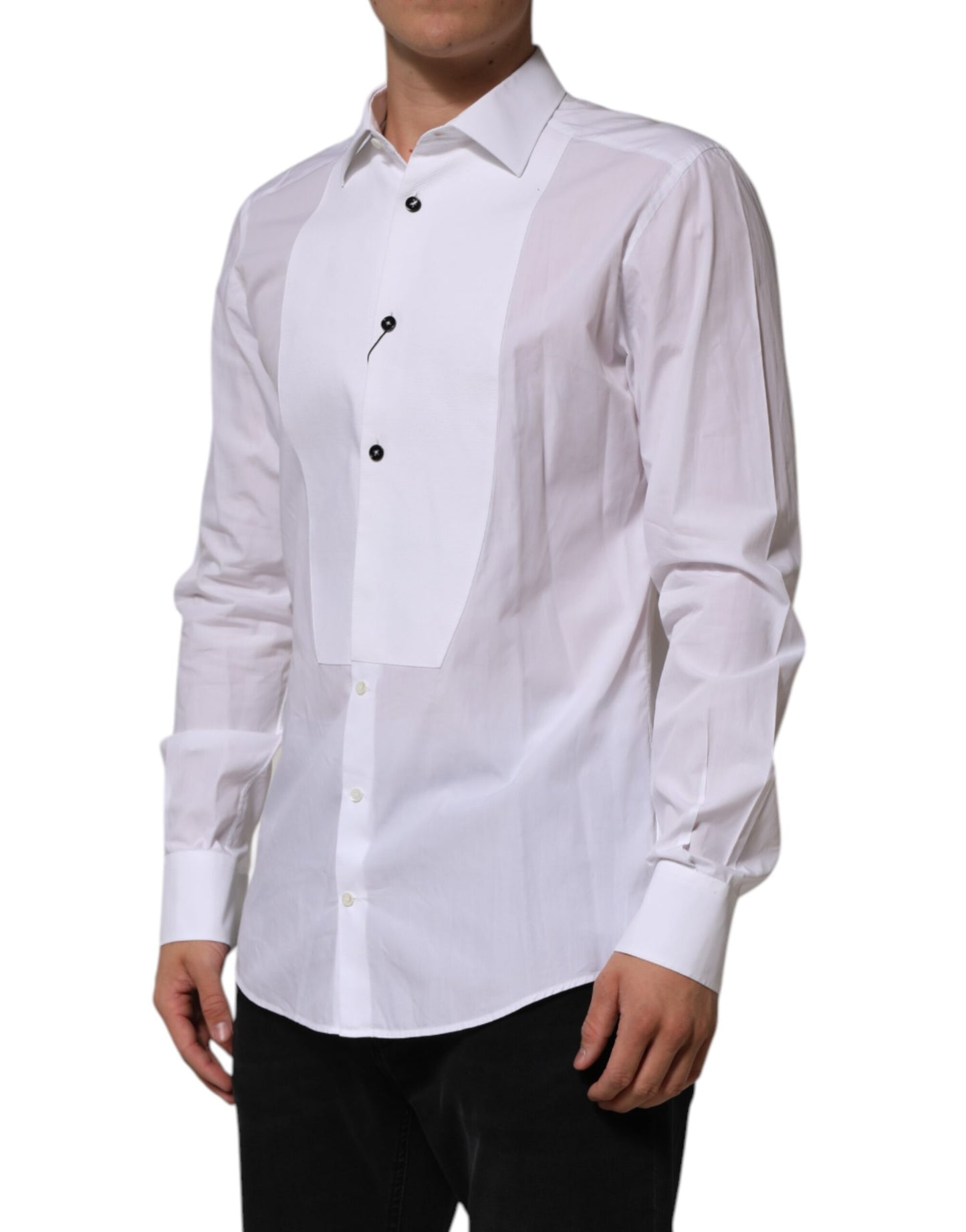 Dolce & Gabbana White Bib Cotton Poplin GOLD Men Formal Shirt