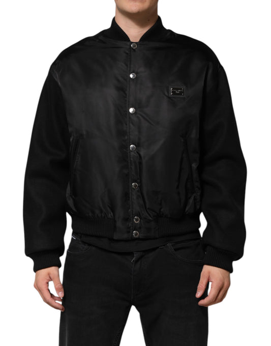 Dolce & Gabbana Black Polyester Logo Plaque Bomber Jacket