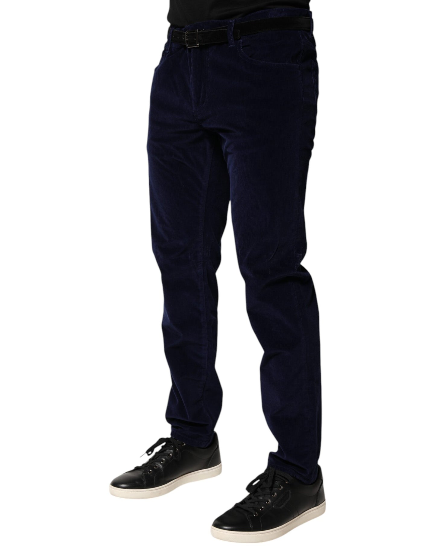 Dolce & Gabbana Navy Blue Cotton Tapered Formal Trouser Pants