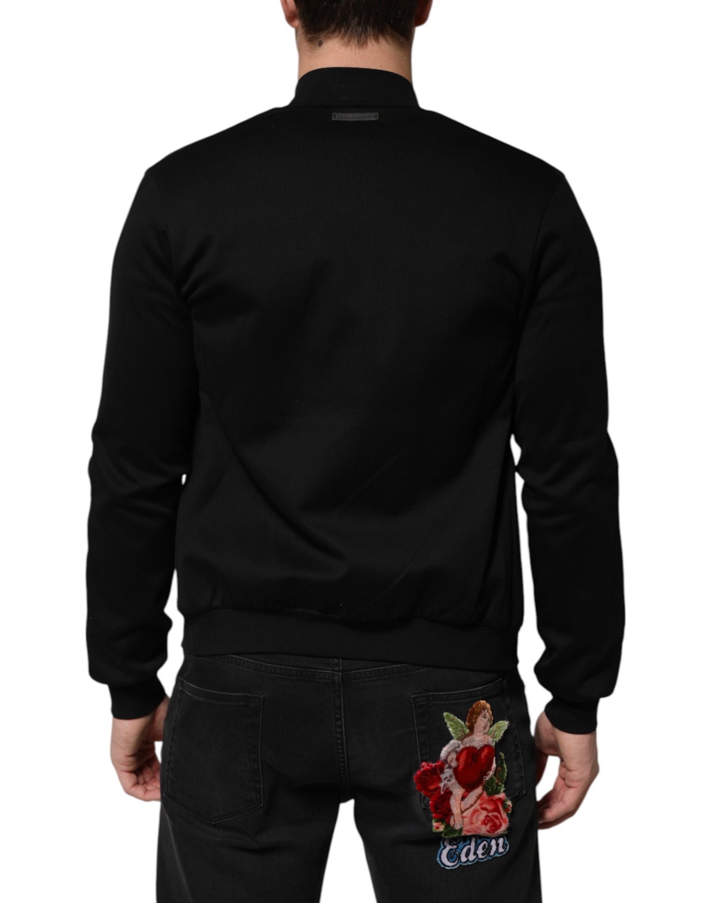 Dolce & Gabbana Black Cotton Logo Full Zip Men Bomber Jacket