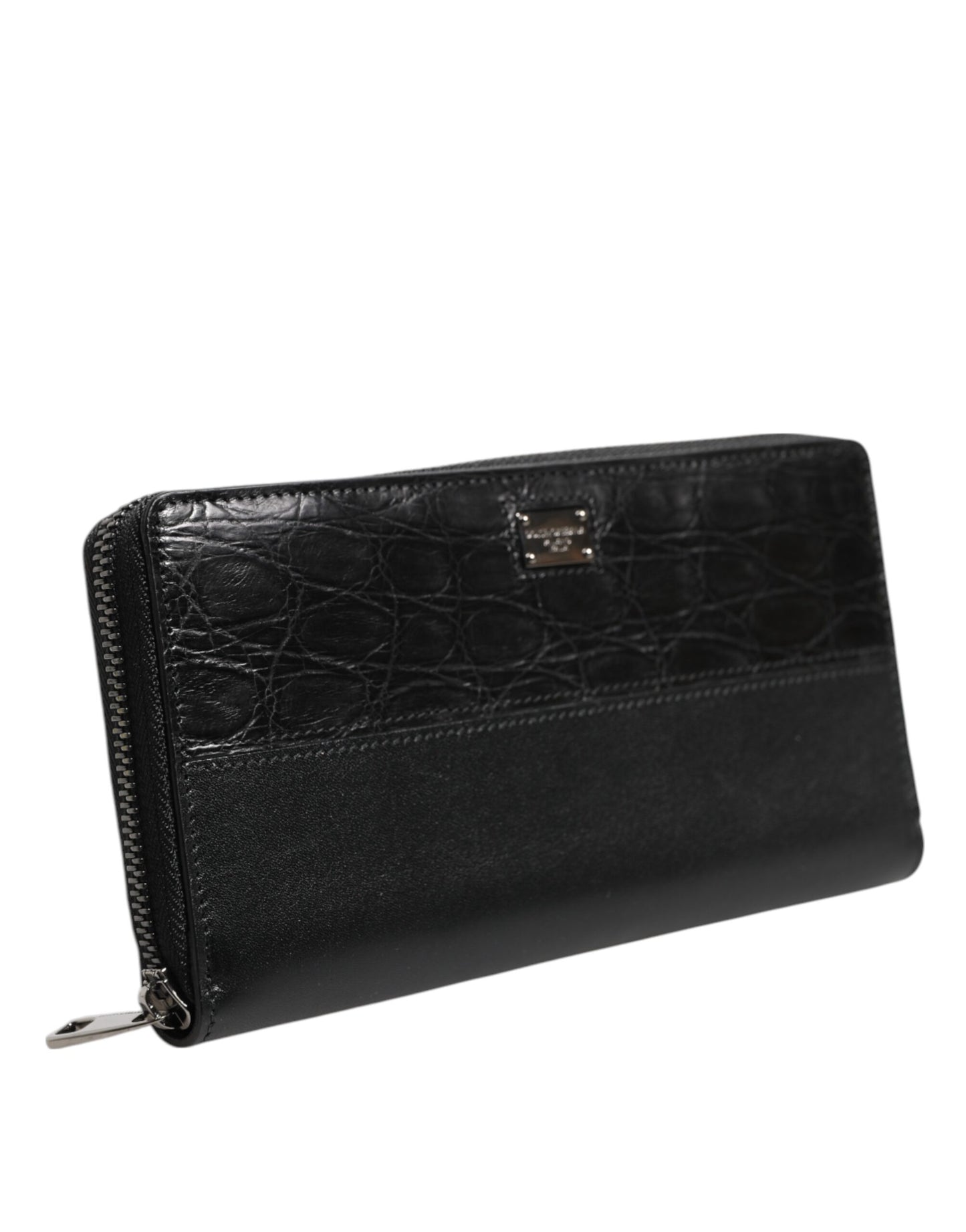 Dolce & Gabbana Black Leather DG Plaque Zip Around Continental Wallet