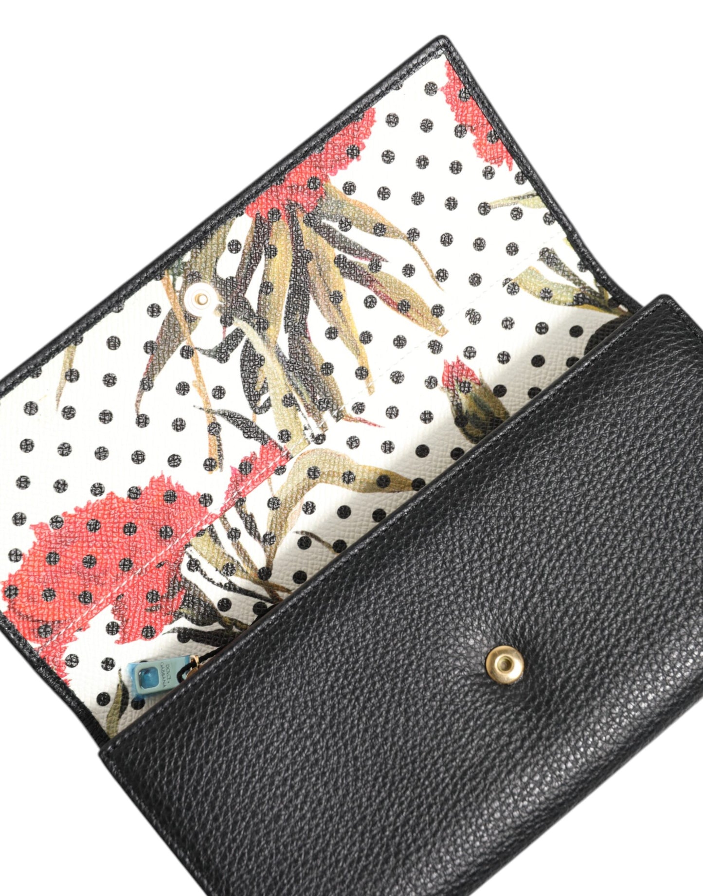 Dolce & Gabbana Black Leather Trifold Logo Plaque Card Holder Wallet