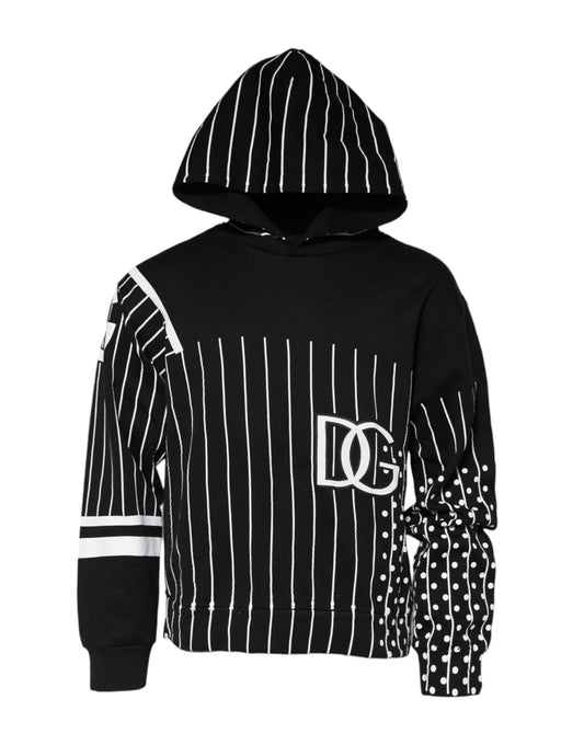 Dolce & Gabbana Black Stripes Hooded Men Sweatshirt Sweater
