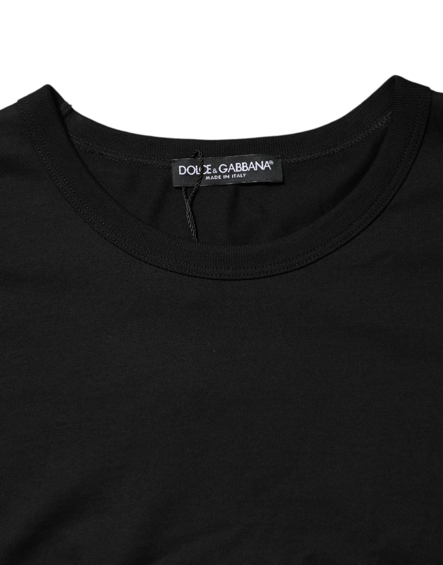 Dolce & Gabbana Black Logo Patch Cotton Crew Neck T-shirt