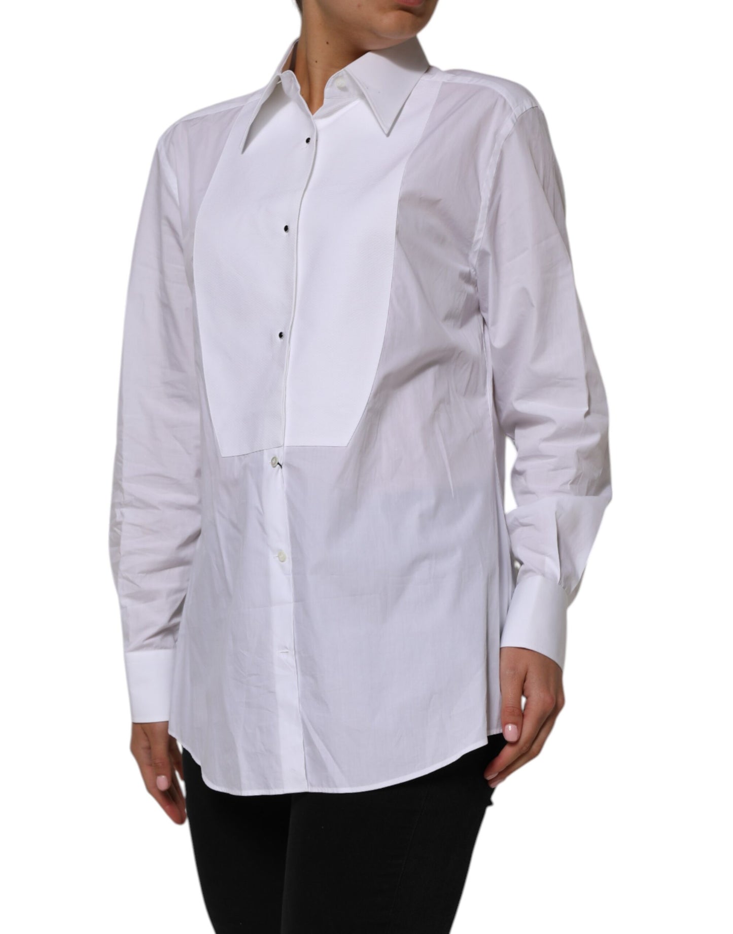 Dolce & Gabbana White Cotton Collared Long Sleeves Shirt Top
