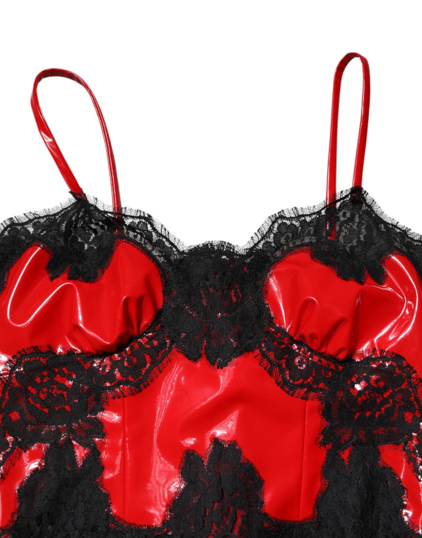 Dolce & Gabbana Red Black Lace Trim Polyester Sleeveless Tank Top