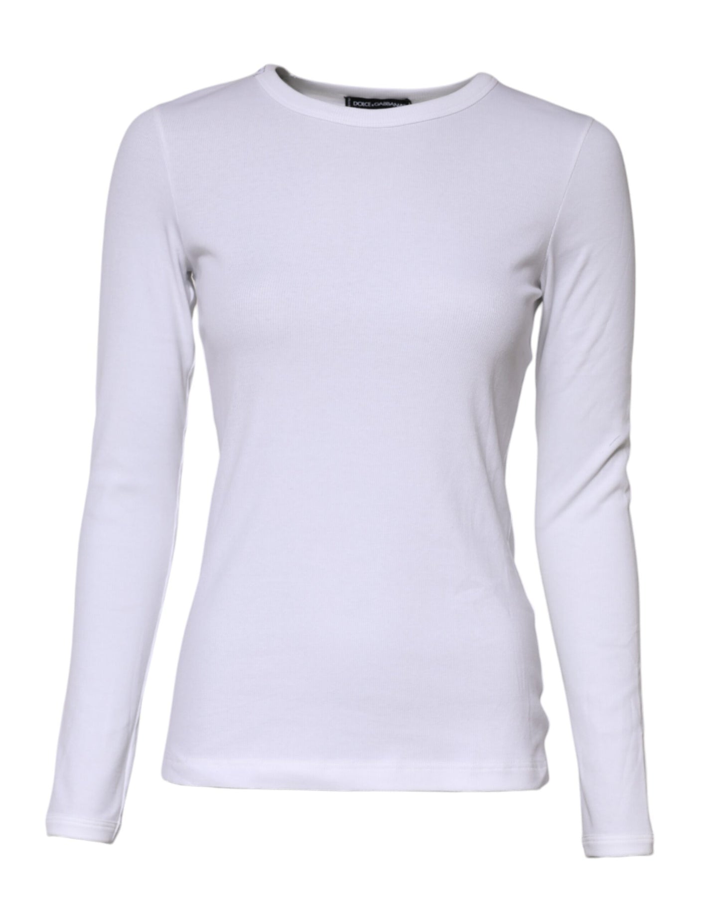 Dolce & Gabbana White Cotton Knit Round Neck Long Sleeves T-shirt