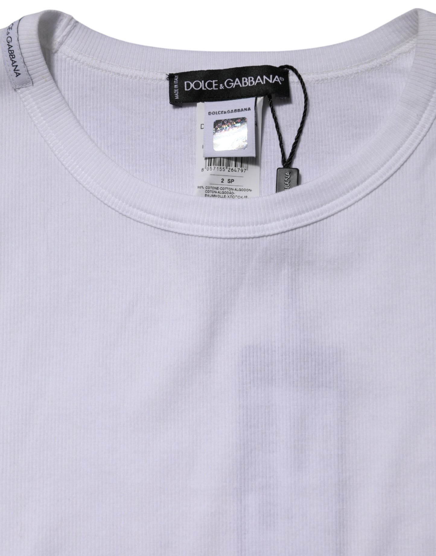 Dolce & Gabbana White Cotton Knit Round Neck Long Sleeves T-shirt