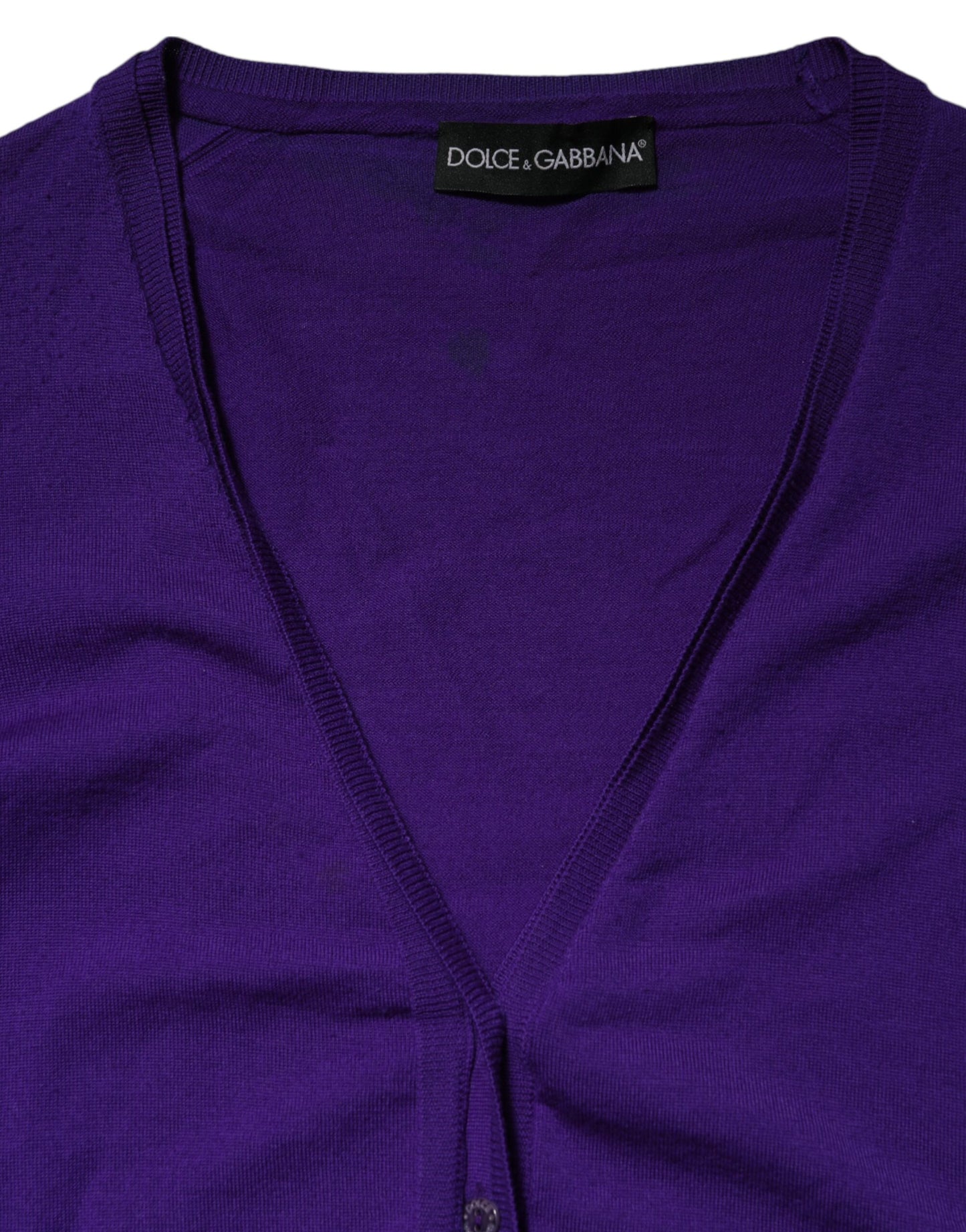 Dolce & Gabbana Purple Wool Knit V-neck Cardigan Sweater