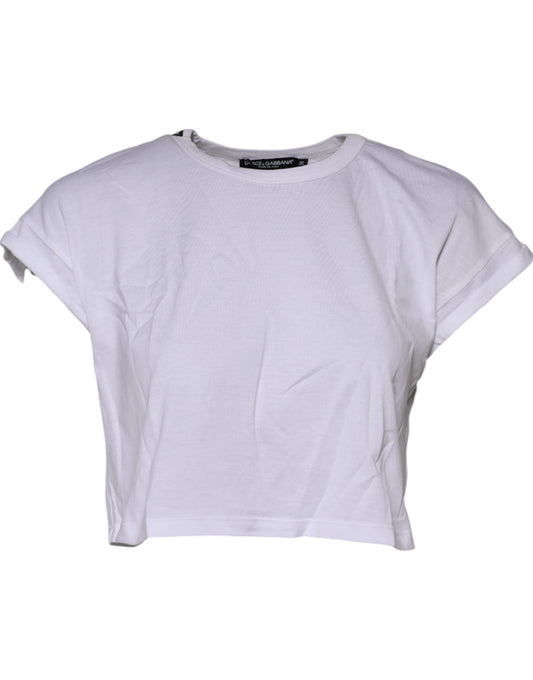 Dolce & Gabbana White Cotton Crew Neck Cropped Top T-shirt
